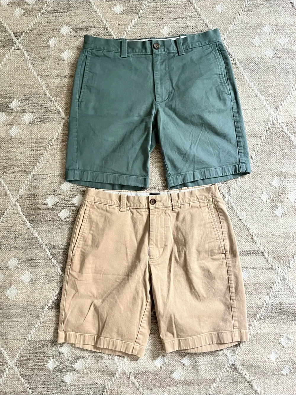 J. Crew Green and Khaki Flat Front Men's Chino Shorts Duo